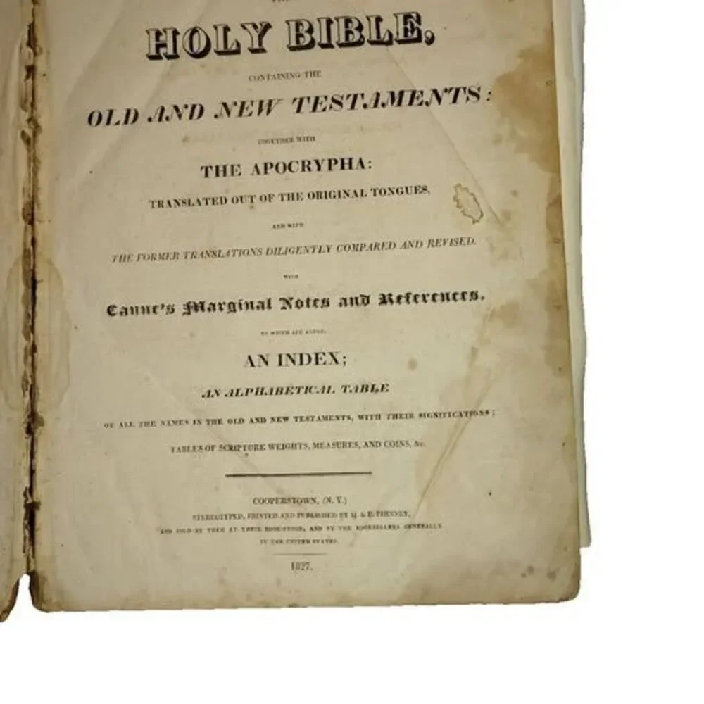 Wadsworth Family Bible M&E Phinney Stereotype Ed 1827 Leather Bound New Haven,CT